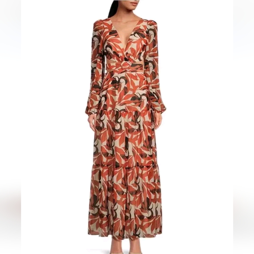 Gianni Bini Lillian Copper Palm Print Maxi Dress 4